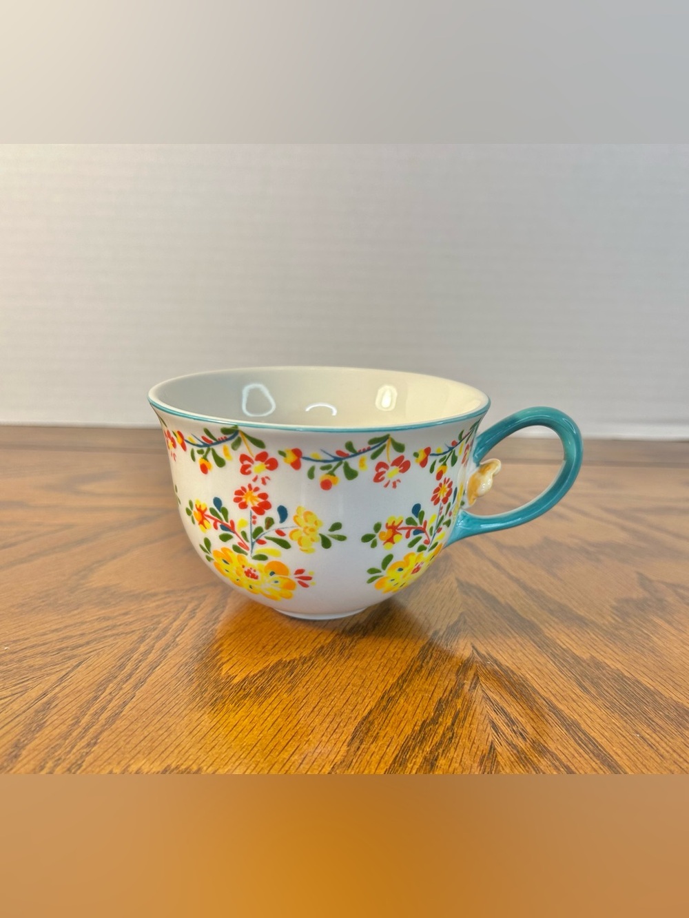 Anthropologie Cadiz Coffee Cup Mug 3D Flower French Country Cottage Core Green